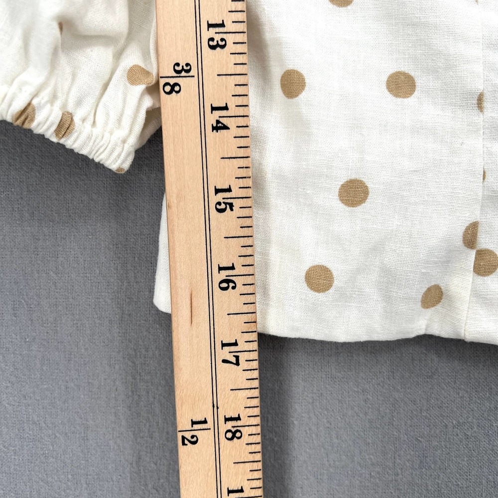 LPA Shirt Womens Medium White Linen Puff Sleeve Crop Top Button Front Polka Dot - Picture 14 of 14